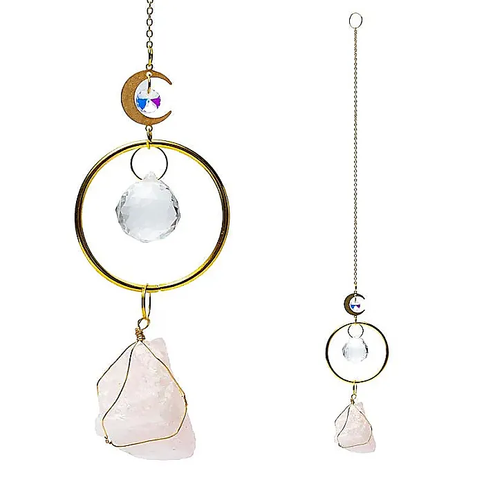 16584 (RK-E5) Suncatcher met maan en rozekwarts