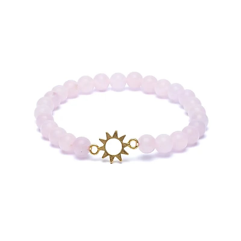 12568 AB-S55 Armband rozekwarts elastisch met zon