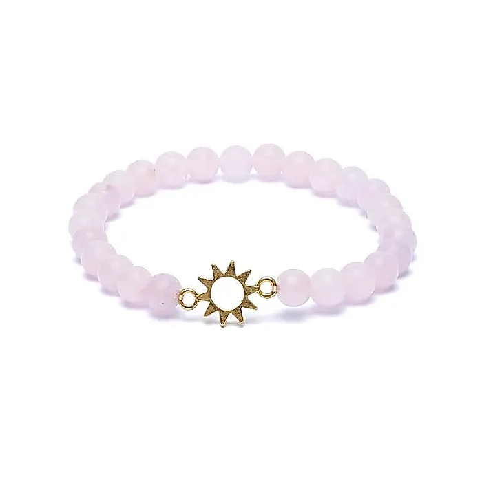 12568 AB-S55 Armband rozekwarts elastisch met zon