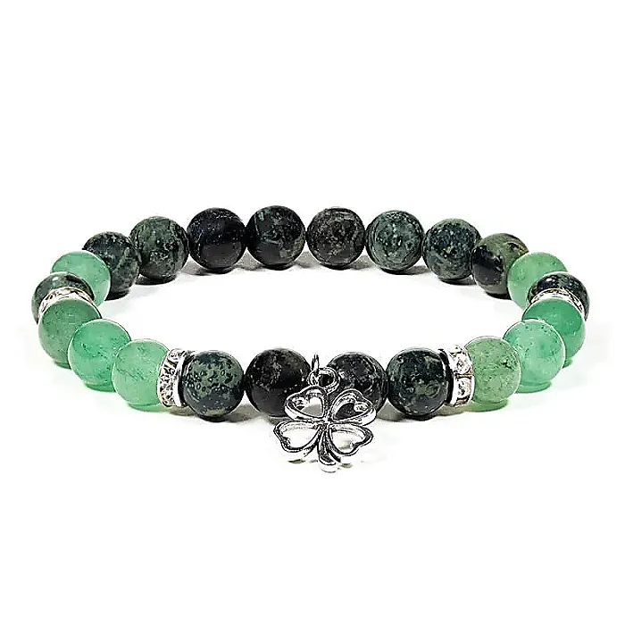 AB-S59 Kambaba Groene aventurijn armband met klavertje