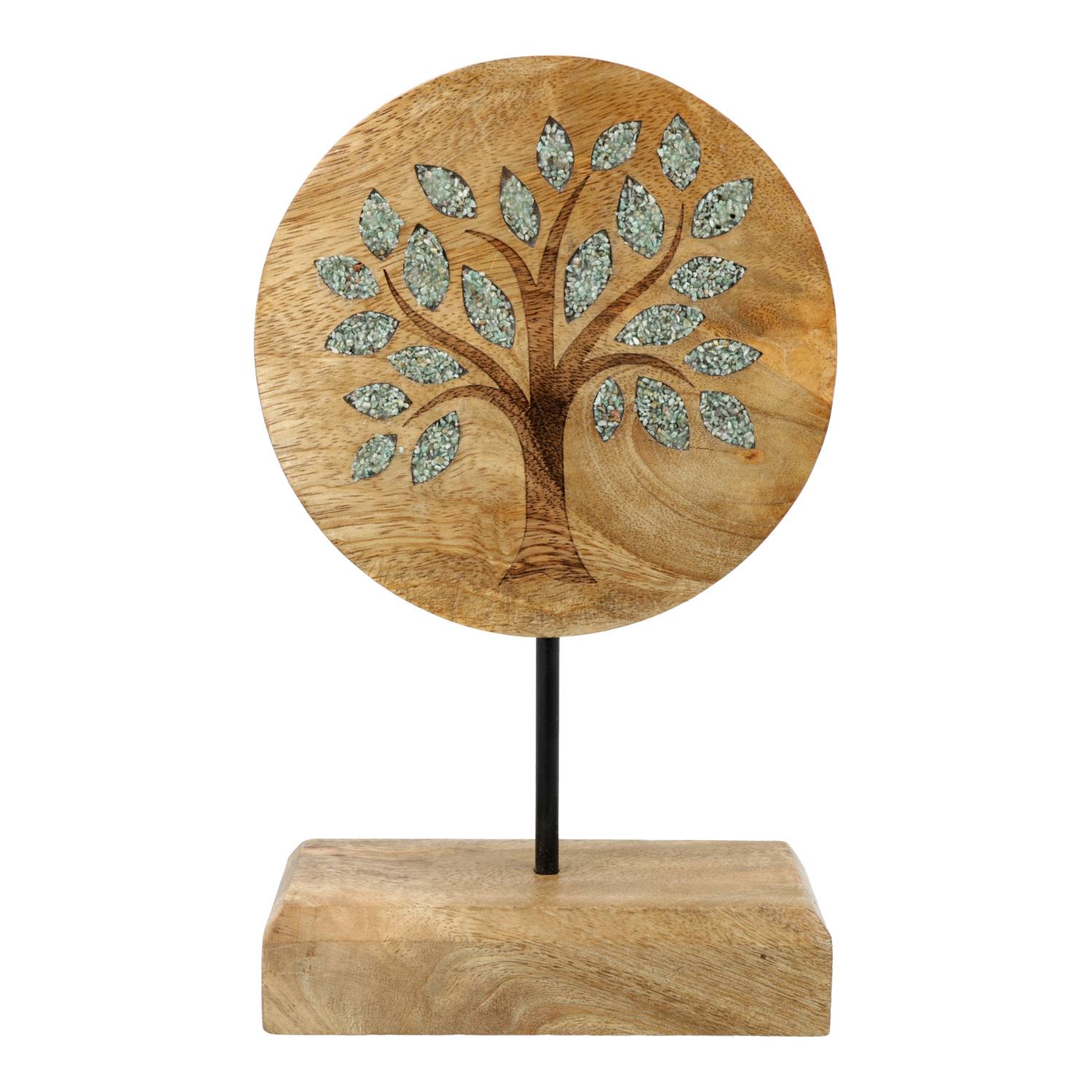 Deco Levensboom mangohout met groene aventurijn op voet