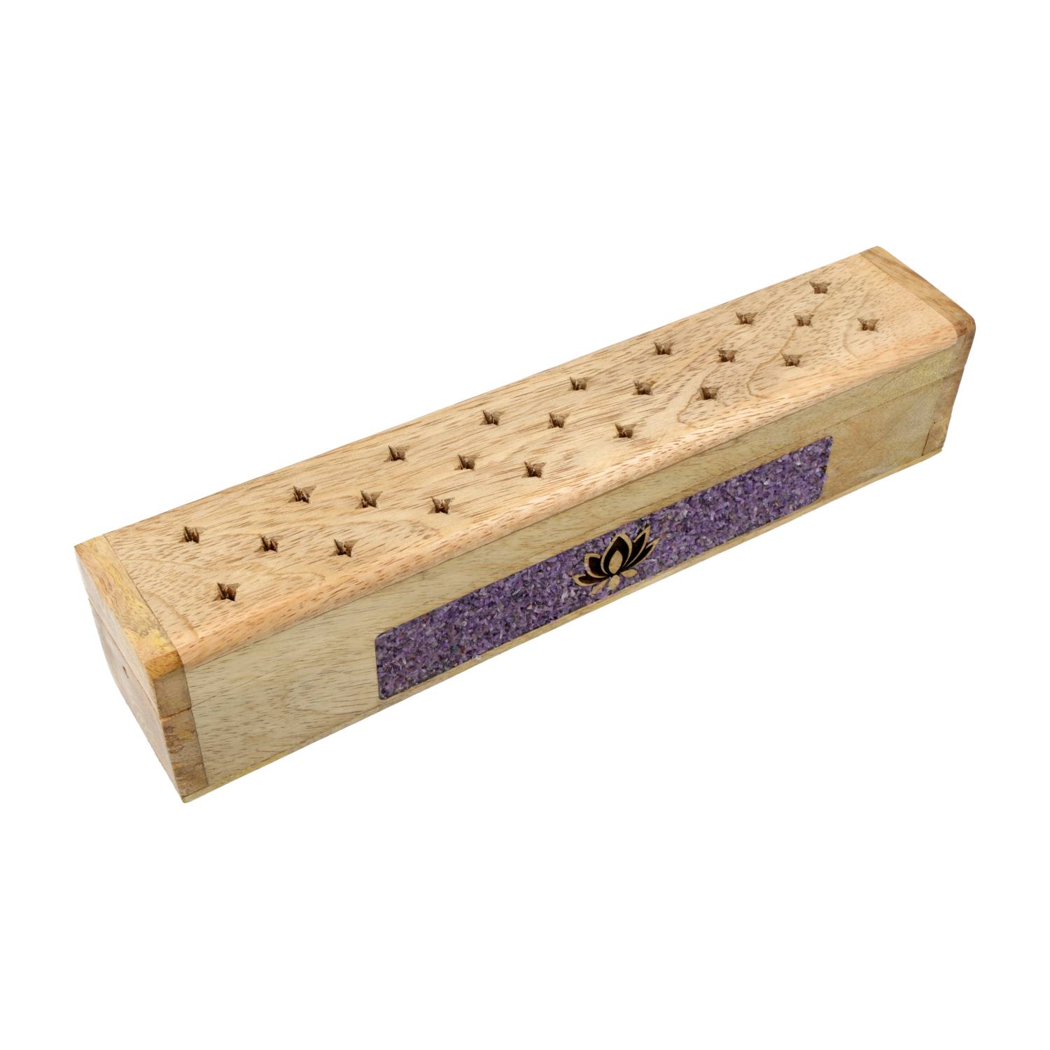 Wierookbrander en opbergdoos Lotus amethist mangohout