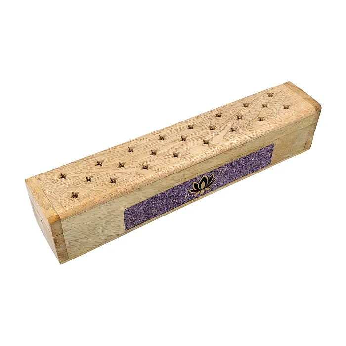 Wierookbrander en opbergdoos Lotus amethist mangohout