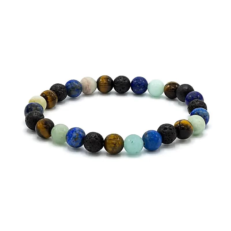 12714 Armband voor brede pols met lapis lazuli, lavasteen, tijgeroog en amazoniet
