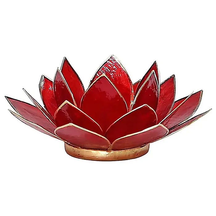 Lotus sfeerlicht (6) rood 1e chakra goudrand -- 13.5 cm