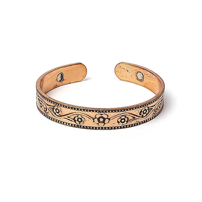 Armband koper bloemmotief magnetisch