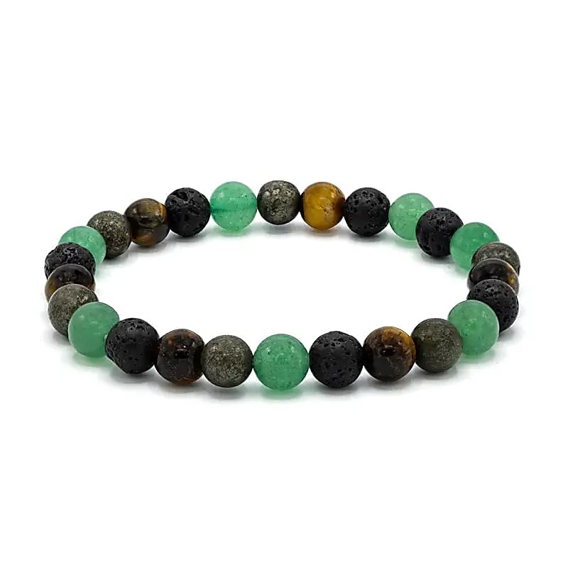 12715 Armband voor brede pols met groene kwarts, lavasteen, tijgeroog en pyriet