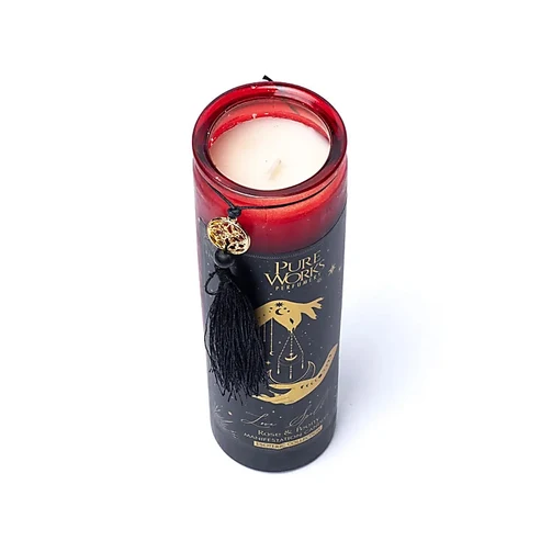 64720 Manifestatiekaars Love Spell in glas met kwast foto 2
