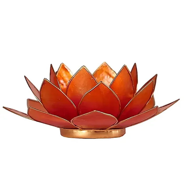 12078 Lotus sfeerlicht (20) oranje 2e chakra goudrand -- 13.5 cm
