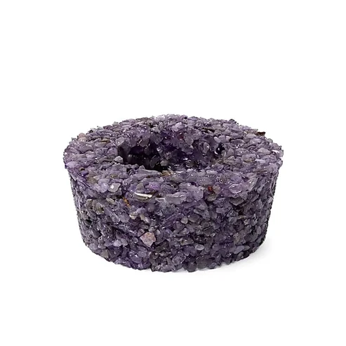 6250 Waxinelichthouder rond Amethist gemixte edelstenen 9 x 3 cm.