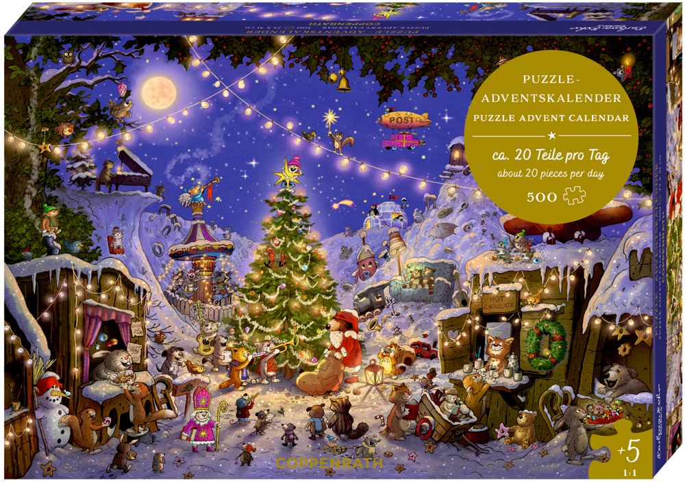 Kerstmarkt met dieren, puzzel-adventskalender