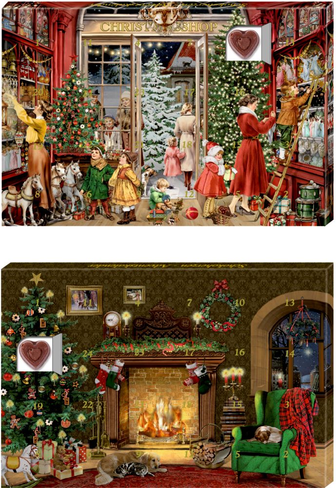 24 Zoete, ontroerende momenten in de adventstijd "Kerstwinkel / Openhaardkamer", Chocolade adventskalender (Behr) foto 2