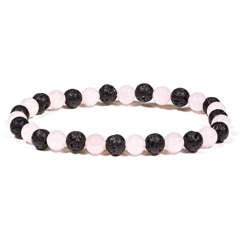 AB-S14 Rozekwarts/Lavasteen Armband ronde kraal