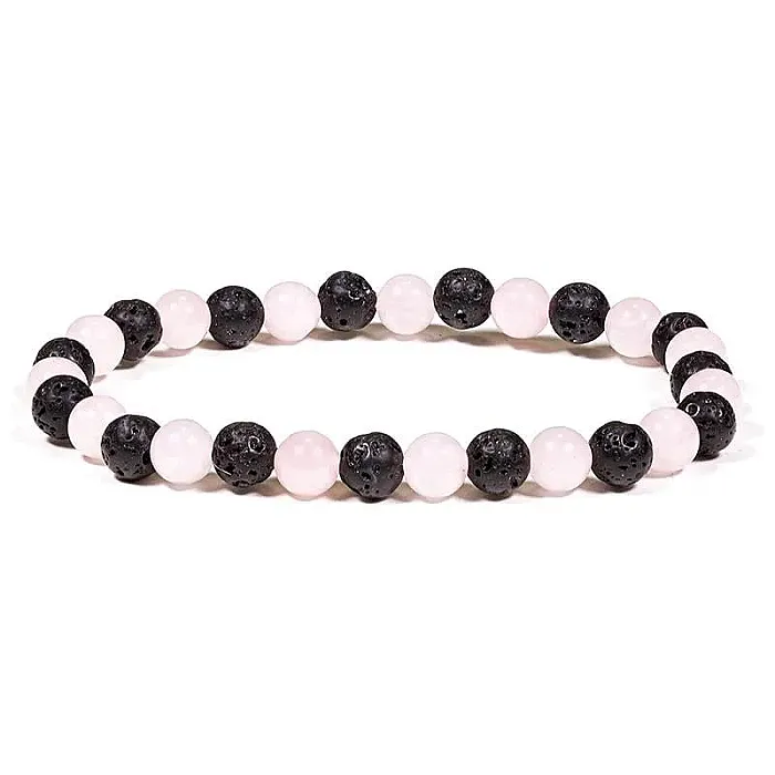AB-S14 Rozekwarts/Lavasteen Armband ronde kraal