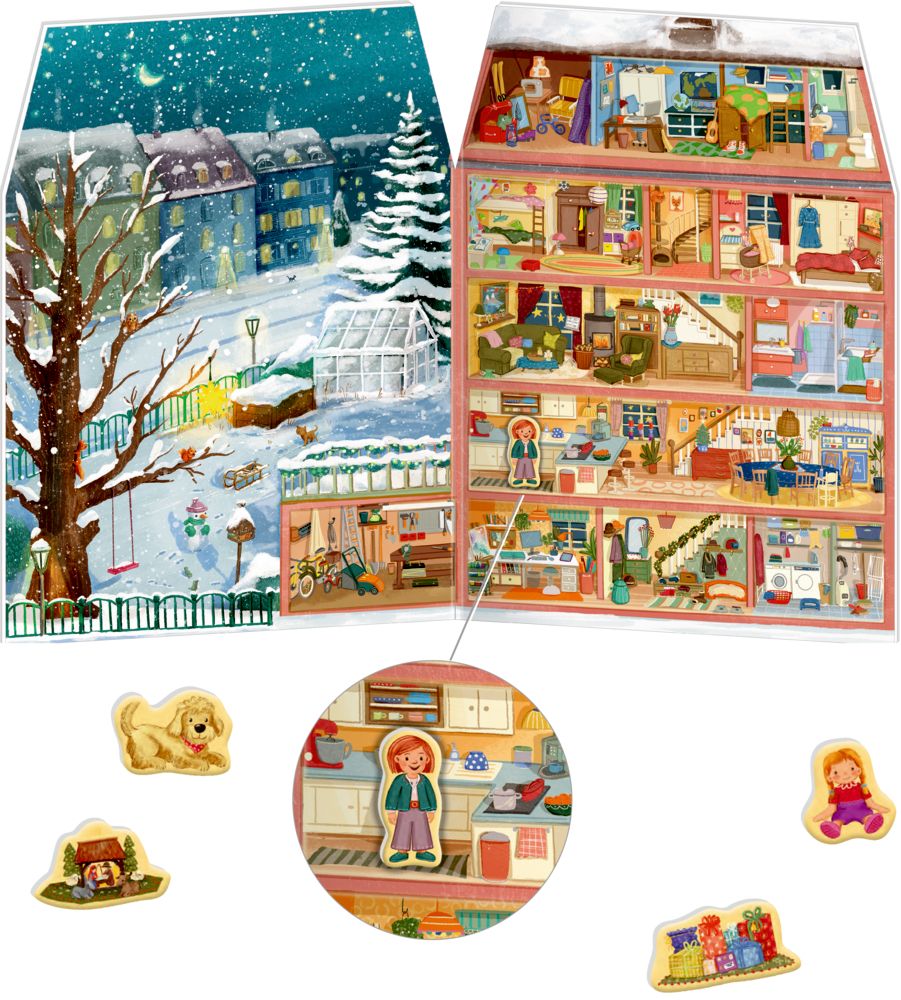 Mijn kleurrijke kersthuisje, magnetische staande adventskalender foto 2