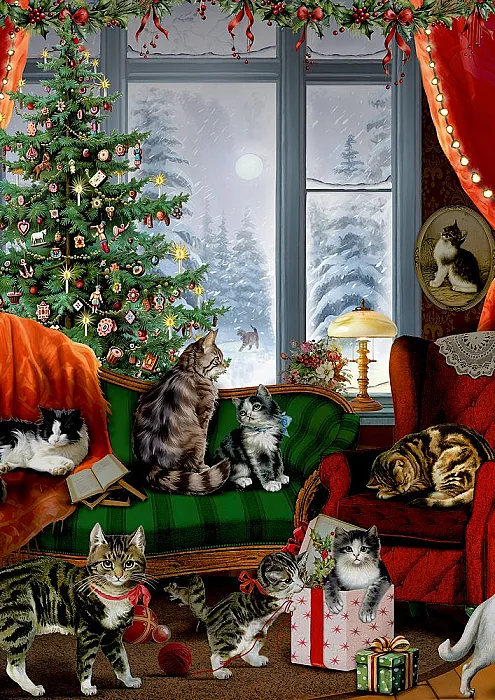 Katten voor het raam, A4 wandkalender met adventskalender (Behr)