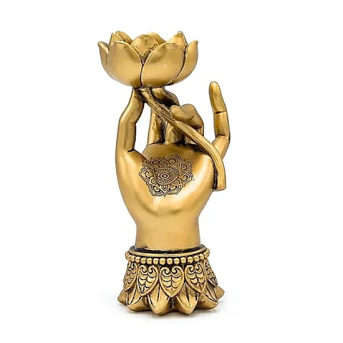14860 - Theelichthouder Varada Mudra met Lotus goudkleurig