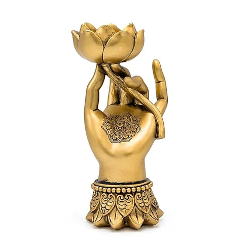 14860 - Theelichthouder Varada Mudra met Lotus goudkleurig