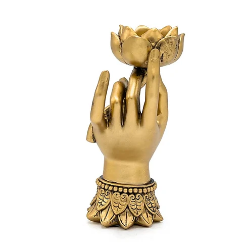 14860 - Theelichthouder Varada Mudra met Lotus goudkleurig foto 3